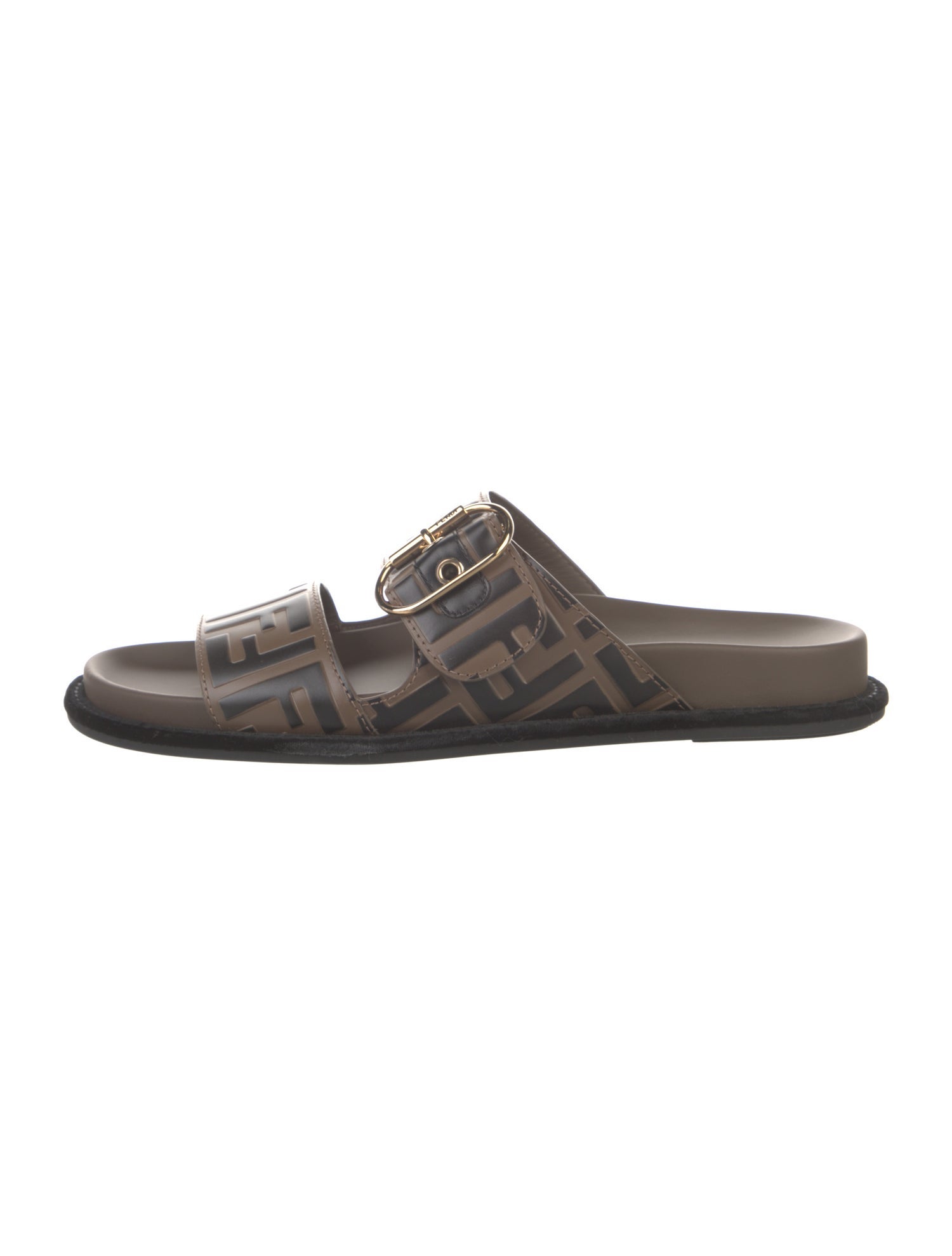 Fendi Zucca FF Logo Leather Slides